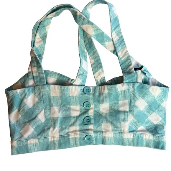 ASOS Aqua Blue Gingham 100% Cotton Strappy Crop Top Bra Top Size US 6 - Picture 5 of 6